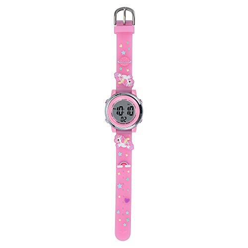 Kids Watches 3D Cartoon Silicone Unicorn Waterproof 7 LED Color Lights Toddler Digital Wrist Watch with Alarm Stopwatch for 3-10 Year Girls Little Child (Pink)4