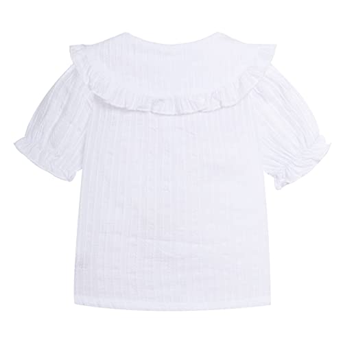 Image of LittleSpring Girls Short Sleeve Peter Pan Blouse with Elastic Cuffs