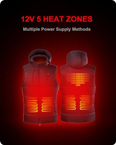 DEWBU Heated Vest with 12V Battery Pack, Multiple Power Supply Methods Lightweight Heated Clothes with Detachable Hood2