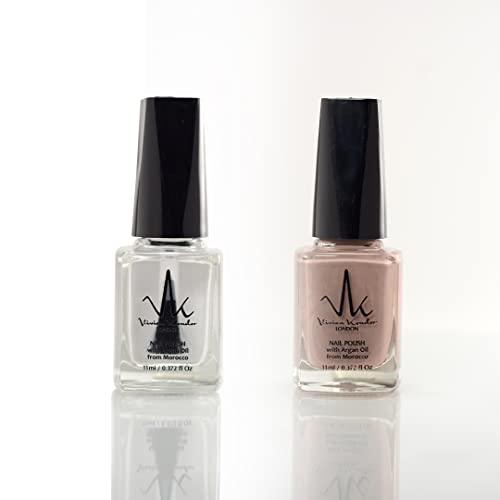 Vivien Kondor – Vernis à ongles végétalien – Soin à l'argan (combo de 2) – Vernis brillant longue durée (couche de finition 3 en 1) + (mauve lilas)