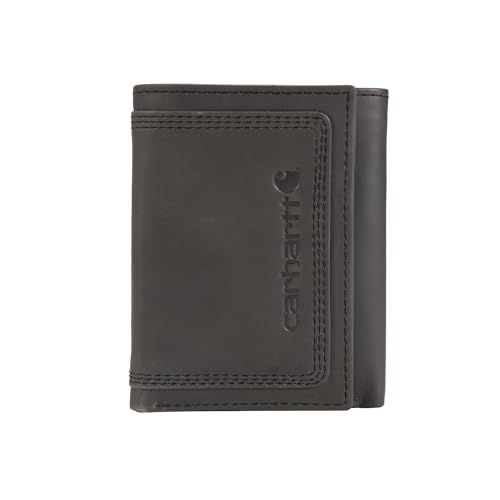 Image of Carhartt Men's Leather Triple Stitch Wallet, Durable Full-Grain Leather Bifold, Trifold & Rodeo Styles, Gifts for Men