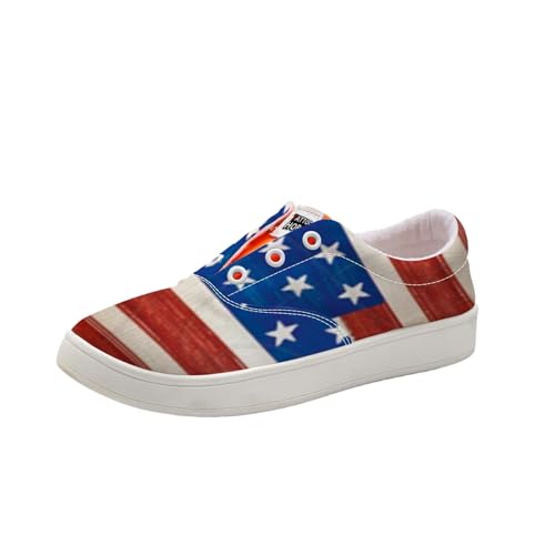 TATTOO HORSE Women's USA Flag Star Stripe Canvas Shoes, Comfortable Flat Casual Sneakers for 4th of July & Daily Use(1,Numeric_8)