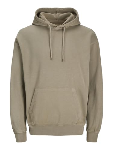 JACK & JONES Mens Fleece Hooded Sweatshirt, Long Sleeve Faded Hoodies For Men UK, Silver Sage Colour, Size - XL