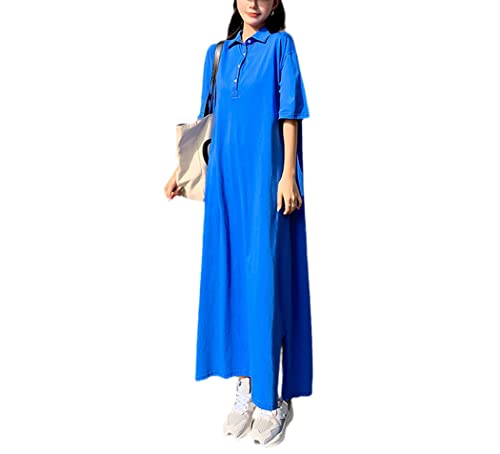 Robe d'été coréenne en coton bleu idéale pour les vacances en grande taille