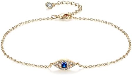 MTMY Evil Eye Bracelet for Women 14K Gold Plated Dainty Bracelets with Crystcal Adjustable Chain Cute Eye Bracelet Gold Jewelry for Her