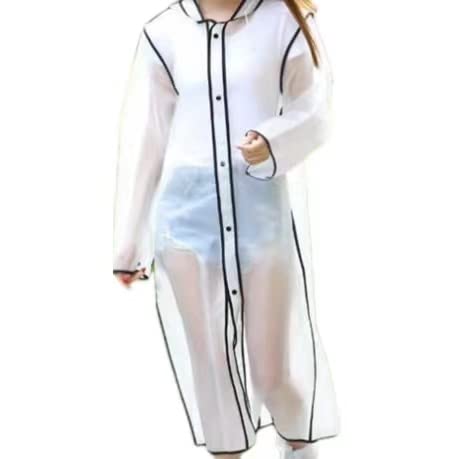 Tolxh Black Transparent Raincoat Ladies Girls Mens Boys Transparent Hoodie Transparent Raincoat Runway PVC Raincoat Black