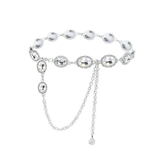 EVKILKJS Western Chain Belt for Women Sliver Cowgirl Metal Round Waist Chain Belt for Dresses Bridal Wedding Country Concert Outfit Bling Rhinestone Chain Belts
