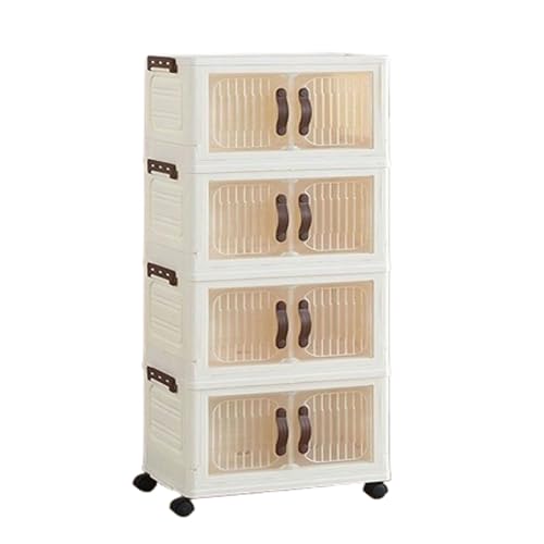 LuminescentDream Storage Boxes With Lid,4-Tier Plastic Stackable Storage Drawers,Collapsible Bins On Wheels,Magnetic Door,dust-proof,for Home,Kitchen,Bedroom,Office