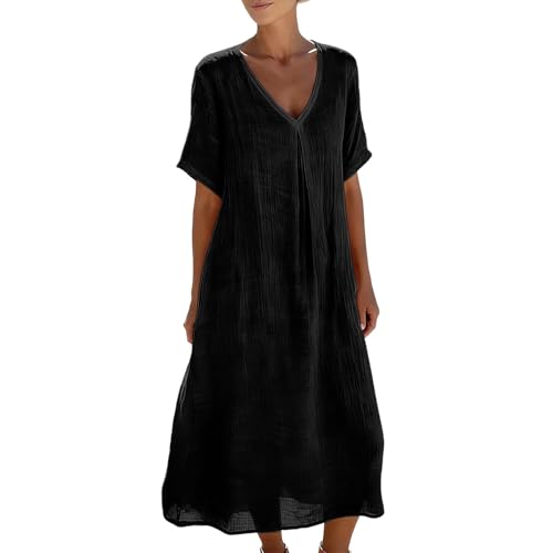 Robe col en V avec poches et plissé frontal pour une silhouette affinée et décontractée