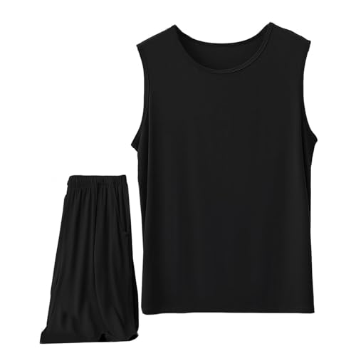 Men's Soft 2 Piece Outfits Shorts Sets Tracksuit Thin Tank Tops Casual Comfy Summer Lounge Cool Boxer