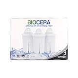 Biocera Alkaline Water Filter Jug Replacement Cartridges - Pack of 3 - Produce Alkaline, Antioxidant, Hydrogen Rich Water - NSF Certified - Cost Effective - 6 Months Supply
