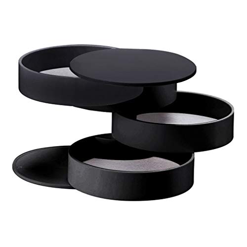 viviei Jewelry Organizer, Small Jewelry Storage Box Earring Holder for Women, 4-Layer Rotating Travel Jewelry Tray Case with Lid for Bracelets Rings Bracelets, Rotatable Jewelry Accessory Storage (Black)