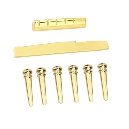 VANZACK 6Pcs Brass Bridge Saddle and Nut for String Folk Guitar Golden Durable Material Enhances Sound and Projection for Guitar Replacement