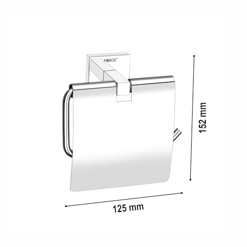 Image of Force Toilet Paper Holder with Shelf - Pack of 2 - Wall Mounted Stainless Steel 304 - Brushed Chrome Finish - Square Brass Base - Rustproof Bathroom Tissue Roll Stand with Storage Shelf