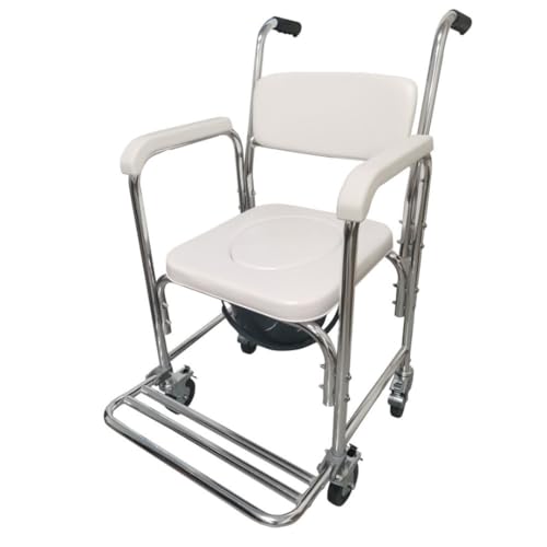 Silla de aluminio con inodoro y ruedas para WC y ducha | Reposapies Abatible y Bloqueo de las 4 Ruedas | Se Ajusta encima de casi todos los WC