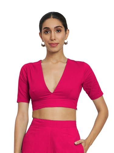Image of Thevasa Women's Everyday Divine Depth V Neck Half Sleeves Blouse