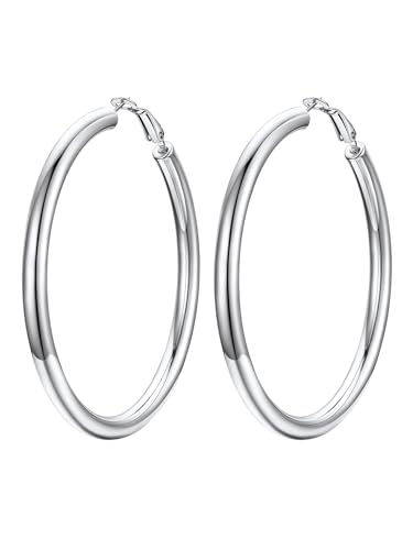 Image of Stainless Steel Chunky Hoop Earrings For Women, Minimalist and Chic, Black /Gold Plated, Round Hoops Earrings Hypoallergenic, Size: 30mm /40mm /60mm /80mm, Come with Box