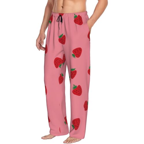 Sweet Strawberry Pink Mens Pj Pants,Soft Men Lounge Pants,Mens Pajama Pants Bottoms,Sleep Pants For Men