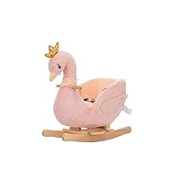 NINODOVAE Kids Rocking horse, Swan Plush ride on Wooden Rocker for kids 12-36 months Pink