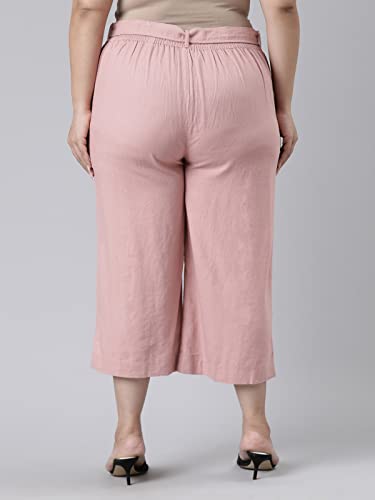 Image of GO COLORS Solid Linen Culottes for Women | High Rise, Side Pockets, Front tie-up
