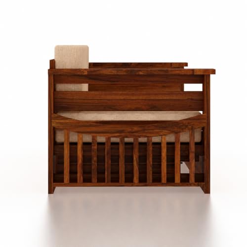 Image of Ganpati Arts Solid Sheesham Wood 3 Seater Italian Sofa Cum Bed with Side Pocket for Living Room Bedroom Wooden Bedroom Furniture for Home 1 Year Warranty (Natural Finish)