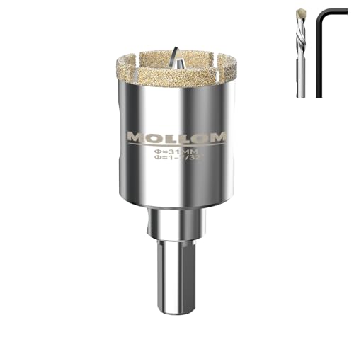 Image of MOLLOM 1-7 /32 inch (31mm) Diamond Hole Saw with 2 Pilot Drill Bit | Tile Hole Saw Smooth Cutting Porcelain Tiles,Ceramic,Marble,Granite