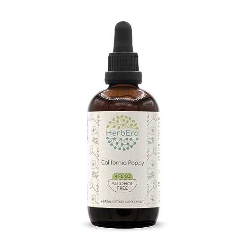 HerbEra California Poppy Alcohol-Free Liquid Extract Tincture Calming & Relaxation Support Eschscholzia Californica Dried Flower Sleep Drops Vegan Herbal Supplement (4 fl oz)