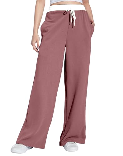 Image of Mehrang Wide Leg Drawstring Pants, with Contrast Waist Band || Casual Lounge Wear Side with Pockets, High Waisted, Relaxed Fit Trouser for Women