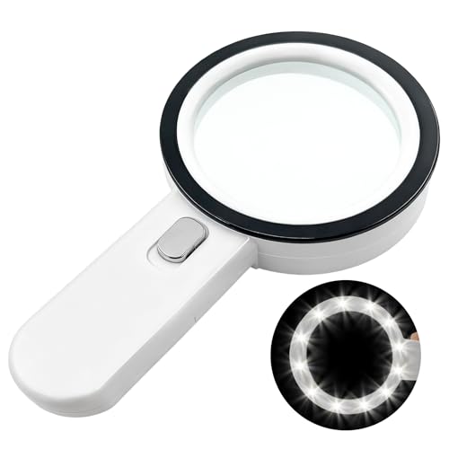 Zeeorymn Magnifying Glass with Lights 12 LED,30X Double-Glass Lens Handheld Magnifying Light,Suitable for elderly reading,medical examination,observing insects,coins,maps,and gems