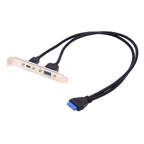 Image of Cablecc 5Gbps 19 /20Pin USB3.0 Motherboard to Dual Ports USB 3.0 & USB-C Type-C Female PCI-E Back Panel Cable 50cm