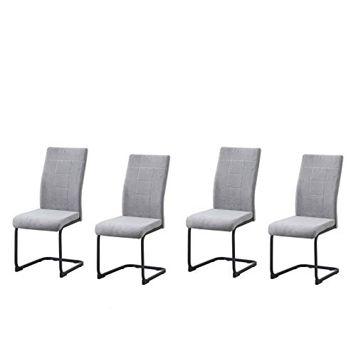 HTI-Line Schwingstuhl 4er-Set Grau LennyP Freischwinger Esszimmerstuhl Kufengestell aus Metall