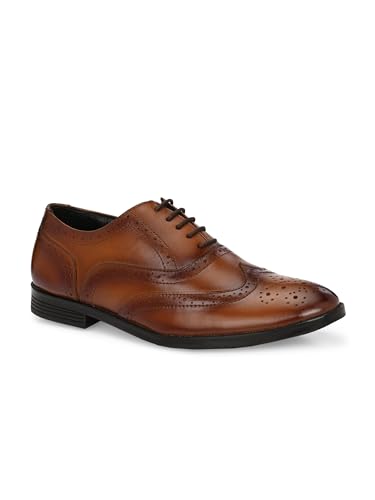Image of Men Tan Leather Brouge Wingtip Oxford Shoes