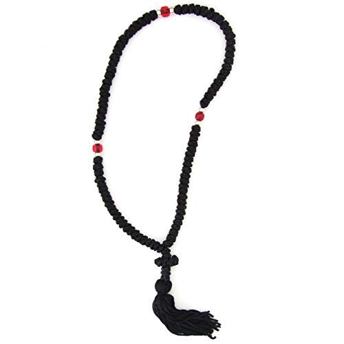 IconsGr Hecho a mano cristiana ortodoxa griega komboskoini, cuerda de oración 100 nudos con cuentas rojas Cover