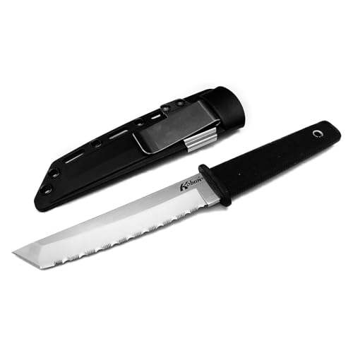 Image of Cold Steel Kobun Serrated 5.5 inch Japanese AUS8A Stainless Steel American Tanto Shape Fixed Blade Tactical Hunting Knife, Ergonomic Kray-Ex Handle, Secure-Ex Sheath