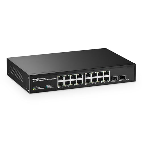 Image of MokerLink 16 Port 2.5 Gigabit Ethernet Switch with 2x10G SFP+, 16 x 2.5G RJ45 Ports Compatible with 10 /100 /1000Mbps, Metal Unmanaged Fanless Rackmout Network Switch