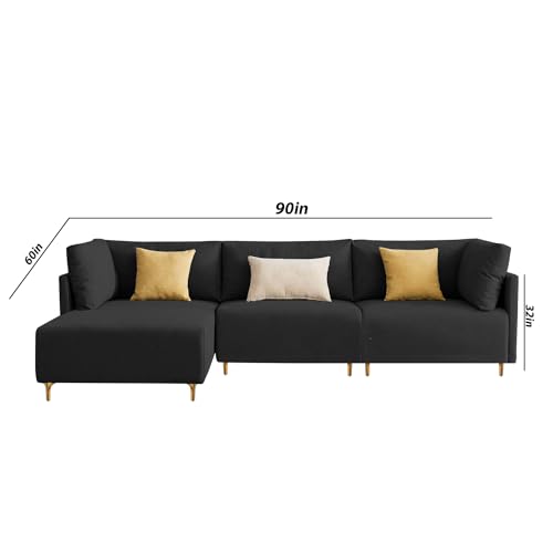 Image of Carina LHS 4 Seater L Shape Sofa Set for Living Room (Black Fabric) Premium Fabric Sofa