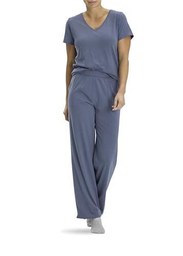 Image of No Nonsense Women's Short Sleeve Sleep Tee and Pajama Pant 2 Piece Sleepwear Set, Vintage Indigo, Large