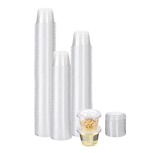 Image of [500 sets - 1oz] Disposable Plastic Souffle /Portion Cups with Lids Bulk Perfect for Shot Glasses, Condiments, Toppings, Dressings, Sampling