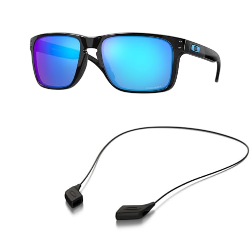 Oakley OO9417 Sunglasses Bundle: OO 9417 HOLBROOK XL 941703 Polished Black and Large Black leash Accessory kit2