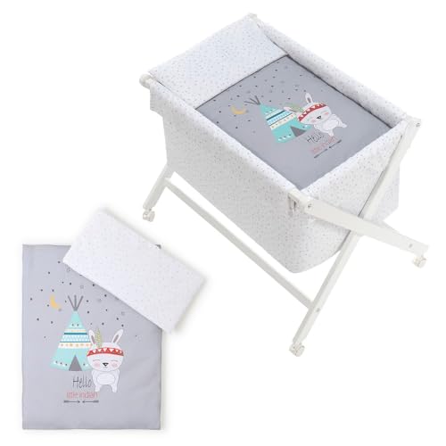 Interbaby 92082-31 - Minicuna de Madera con Textil Tipi Oso Gris, unisex