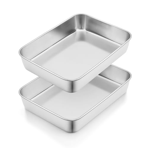 Herogo Baking Tray Set of 2, Deep Cake Tin, Stainless Steel Rectangle Bake Sheet Pans for Cake Brownie, Lasagne, Healthy & Non Toxic, Dishwasher Safe (31x24x5 cm)
