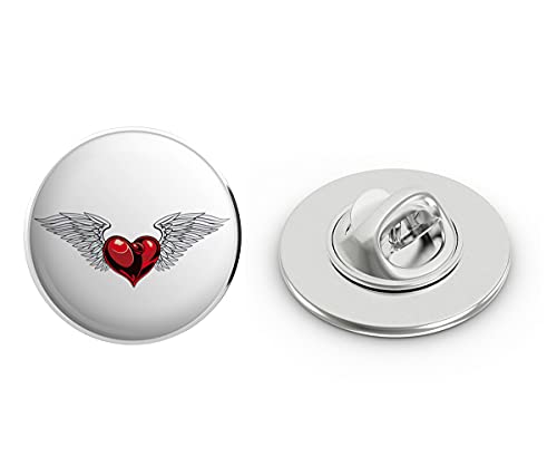 Pretty Folded Metallic Heart with Feather Angel Wings Cartoon Round Metal 0.75