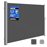 SONGMICS Seitenmarkise mit Stahl-Kasten, rostbeständig, ausziehbar, 180 x 450 cm, Windschutz, Sonnenschutz, Blickdicht, Seitenrollo, für Balkon, Terrasse, Garten, anthrazit GSA589G01