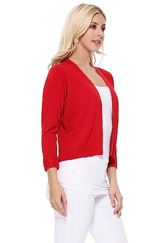 Image of YEMAK Women's Crop Cardigan Sweater - 3 /4 Sleeve Open Front Classic Basic Knit Bolero Cropped Soft Lightweight Knitted Top