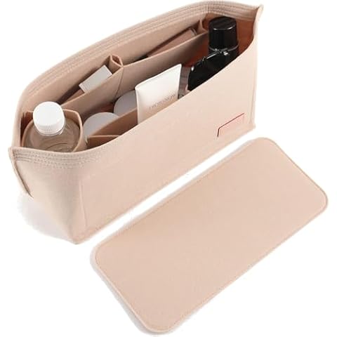 Doxo Purse Organizer Insert for Handbags & Base Shaper 2pc Set,Felt Organizer Insert Large Tote,Bag Organizer with Zipper 7 Sizes,Fit Speedy Neverfull MM/City33 and More(Beige-L-Combination) Cover