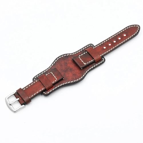 Bracelet montre rouge 22mm cuir vintage style aviateur pour homme élégant