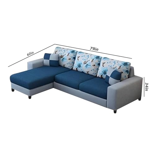 Image of Casaliving Rolando 4 Seater Left Hand Side L Shape Sofa Set for Living Room with 2 Puffy - (Blue Grey Colour Fabric) Premium Fabric Sofa Set for Living Room