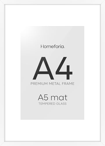 Image of Homeforia A4 Picture Frame White, High End Metal 8.3 x 11.7 Frames for Wall, A4 Photo Frame with Mat for A5 inch Print, 8.25 by 11.75 White Poster Frames, 8.3x11.7 Frame with Glass, Wall Kit, Set of 2