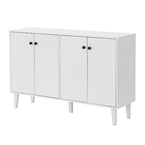 Panana 4 Doors Storage Sideboard Cupboard Console Table Accent Cabinet TV Stand Unit for Living Room (White)