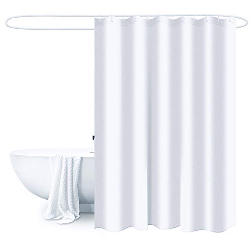BlueCosto Shower Curtain White, Polyester Water-Repellent Mould Proof Mildew Resistant Washable Bathroom Curtains w/ 12pcs Hooks (180x180cm, 72x72inch)